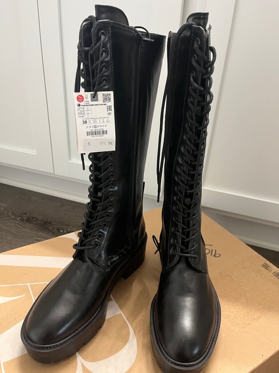 Zara Shoes - Zara Black Lace-Up Tall Combat Boots